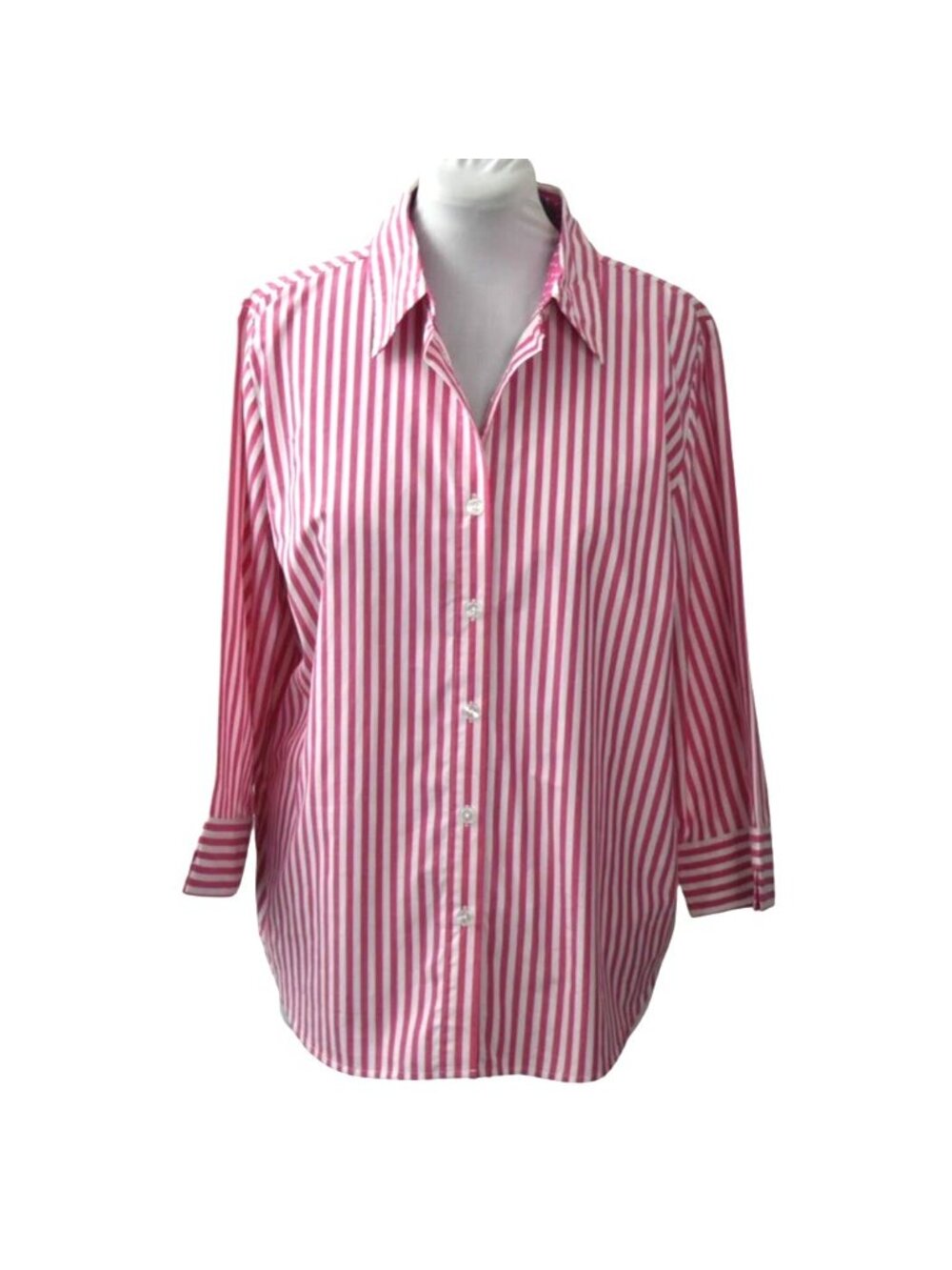 Lemon Grass Shirt Womens 1X Pink White Stripe Cotton Button Down Blouse NWT